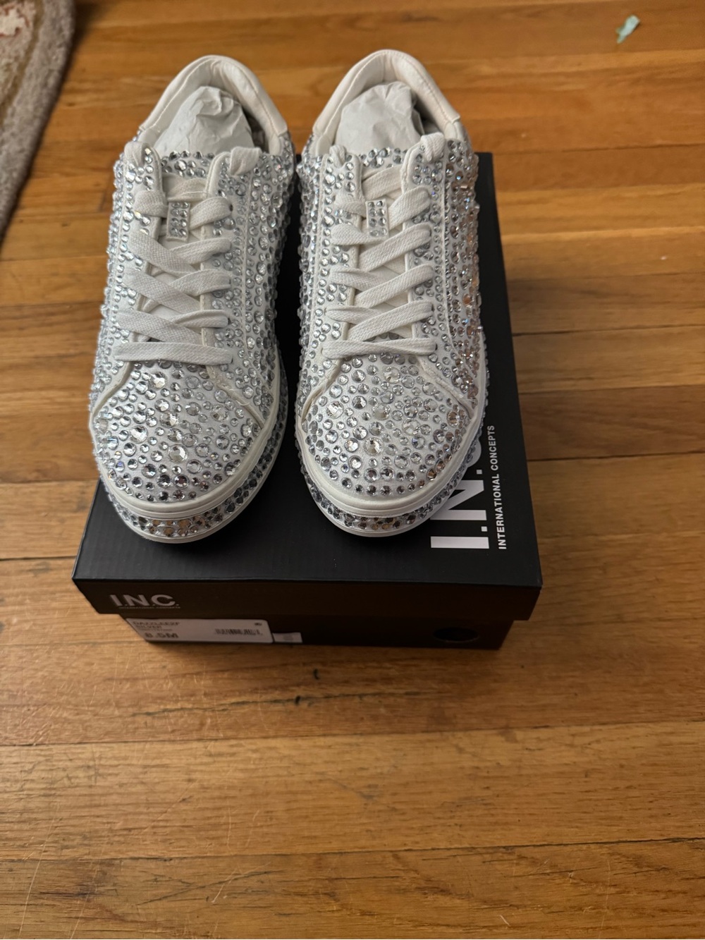 Brand New, International Concepts White Crystal Studded Sneakers Size 8.5